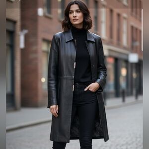 Bod & Christensen Elegant Women's Black Leather Coat Size S-M PtP 18"